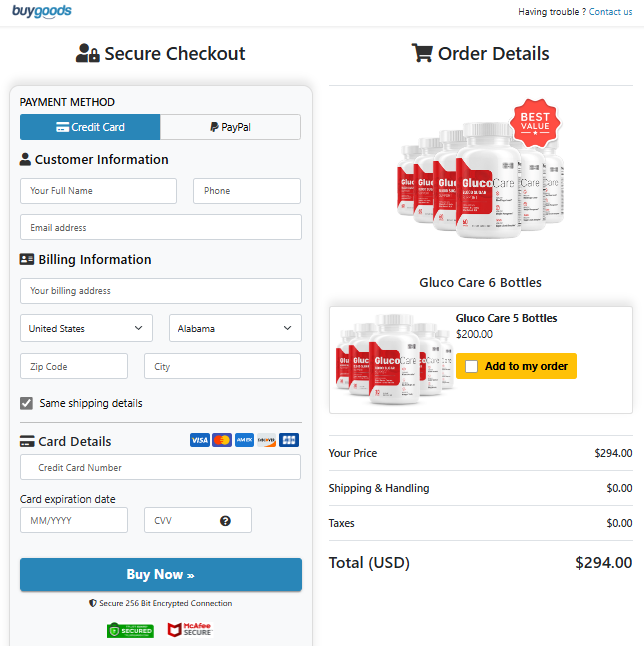 GlucoCare Order Page